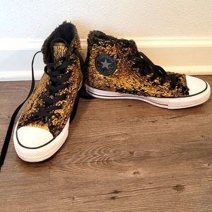 Limited Edition Fuzzy Black/Gold Hi-top Converse